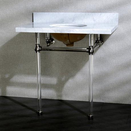 Fauceture KVPB36MA8 36-Inch Marble Console Sink with Acrylic Feet, Carrara Marble/Brushed Nickel