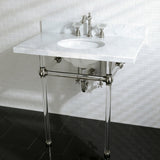Fauceture KVPB36MA8 36-Inch Marble Console Sink with Acrylic Feet, Carrara Marble/Brushed Nickel