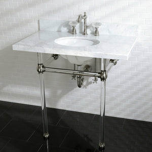 Fauceture KVPB36MA8 36-Inch Marble Console Sink with Acrylic Feet, Carrara Marble/Brushed Nickel