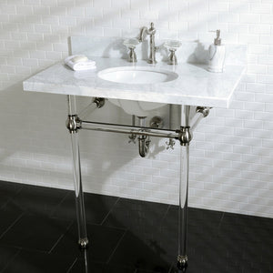 Fauceture KVPB36MA8 36-Inch Marble Console Sink with Acrylic Feet, Carrara Marble/Brushed Nickel