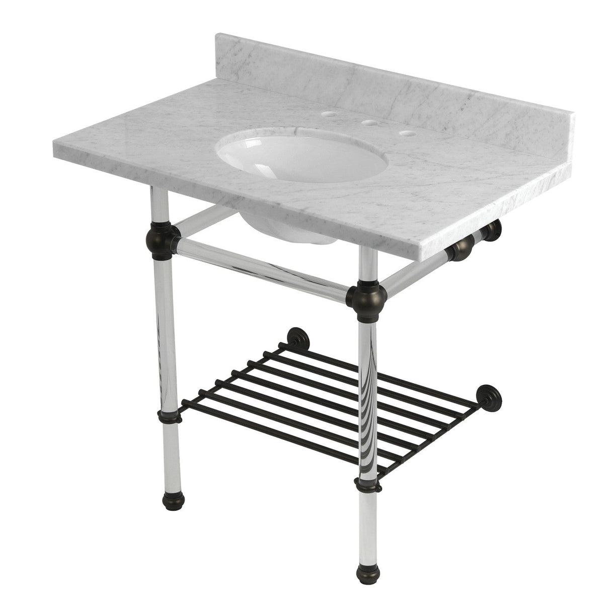 Templeton KVPB36MAB5 36-Inch Console Sink with Acrylic Legs (8-Inch, 3 Hole), Carrara Marble/Oil Rubbed Bronze