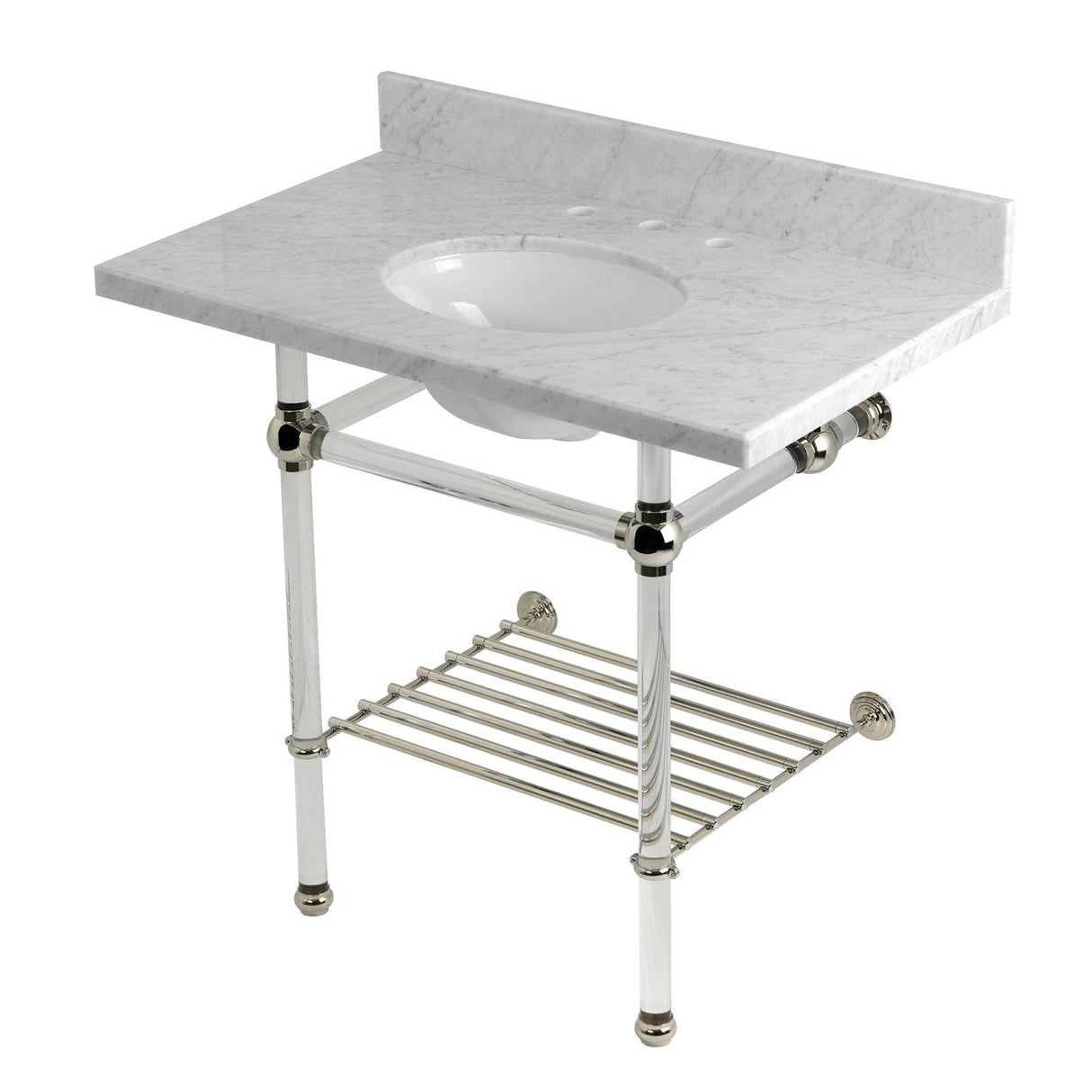 Templeton KVPB36MAB6 36-Inch Console Sink with Acrylic Legs (8-Inch, 3 Hole), Carrara Marble/Polished Nickel