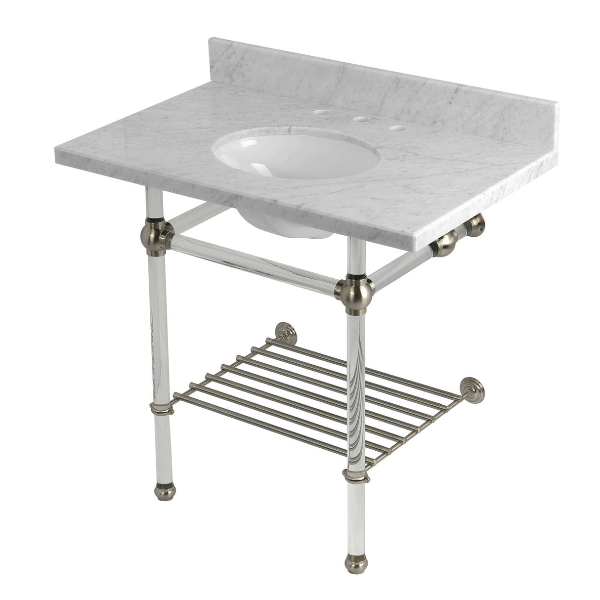 Templeton KVPB36MAB8 36-Inch Console Sink with Acrylic Legs (8-Inch, 3 Hole), Carrara Marble/Brushed Nickel