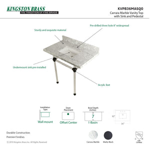 Fauceture KVPB36MASQ0 36-Inch Marble Console Sink with Acrylic Feet, Carrara Marble/Matte Black