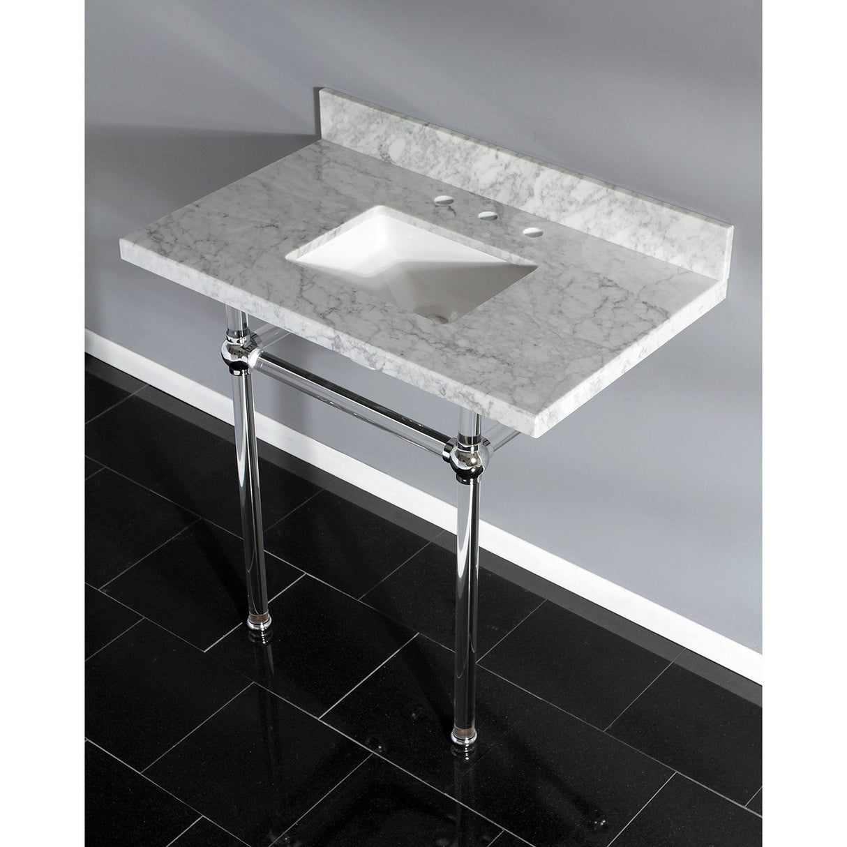 Fauceture KVPB36MASQ1 36-Inch Marble Console Sink with Acrylic Feet, Carrara Marble/Polished Chrome