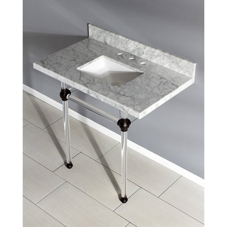 Fauceture KVPB36MASQ5 36-Inch Marble Console Sink with Acrylic Feet, Carrara Marble/Oil Rubbed Bronze