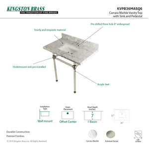 Fauceture KVPB36MASQ6 36-Inch Marble Console Sink with Acrylic Feet, Carrara Marble/Polished Nickel