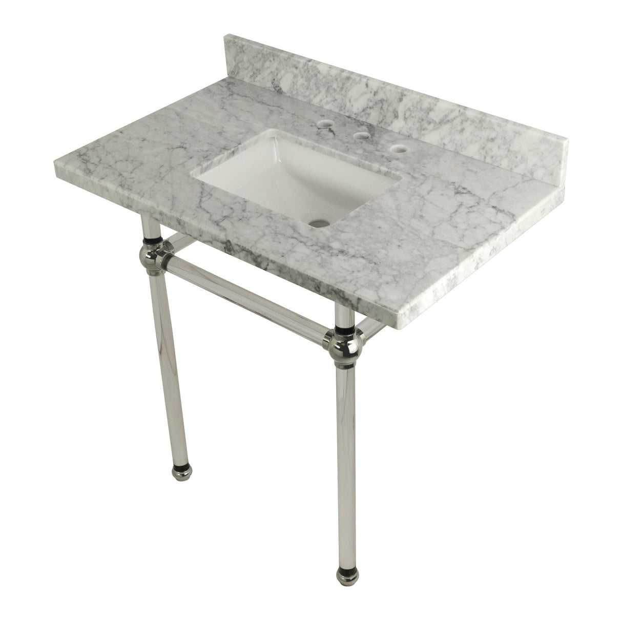 Fauceture KVPB36MASQ6 36-Inch Marble Console Sink with Acrylic Feet, Carrara Marble/Polished Nickel