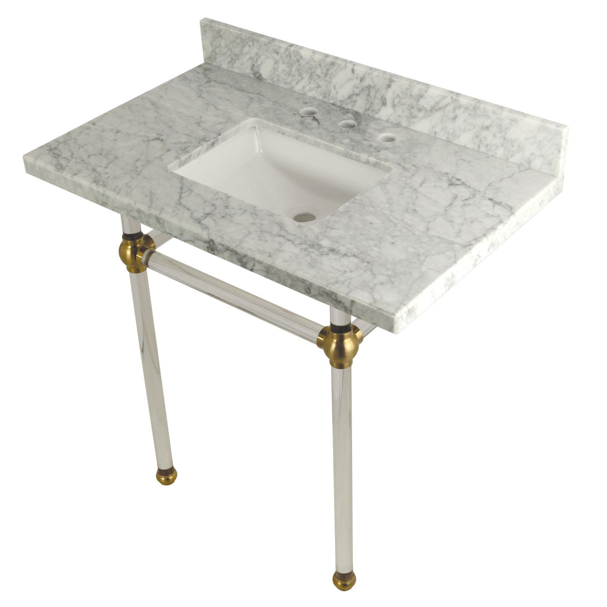 Fauceture KVPB36MASQ7 36-Inch Marble Console Sink with Acrylic Feet, Carrara Marble/Brushed Brass