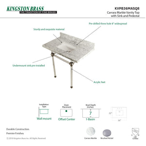 Fauceture KVPB36MASQ8 36-Inch Marble Console Sink with Acrylic Feet, Carrara Marble/Brushed Nickel