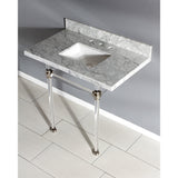 Fauceture KVPB36MASQ8 36-Inch Marble Console Sink with Acrylic Feet, Carrara Marble/Brushed Nickel