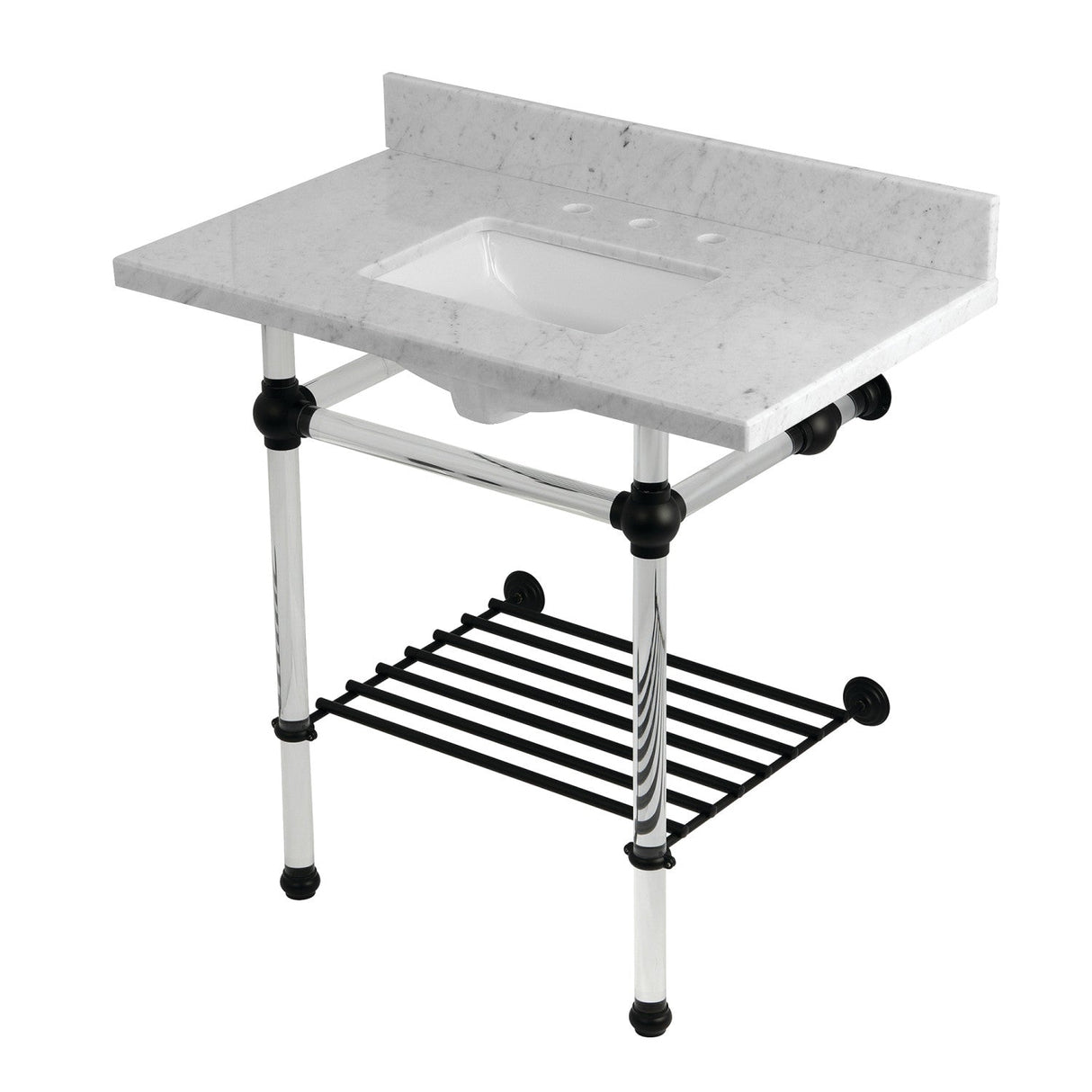 Templeton KVPB36MASQB0 36-Inch Console Sink with Acrylic Legs (8-Inch, 3 Hole), Carrara Marble/Matte Black