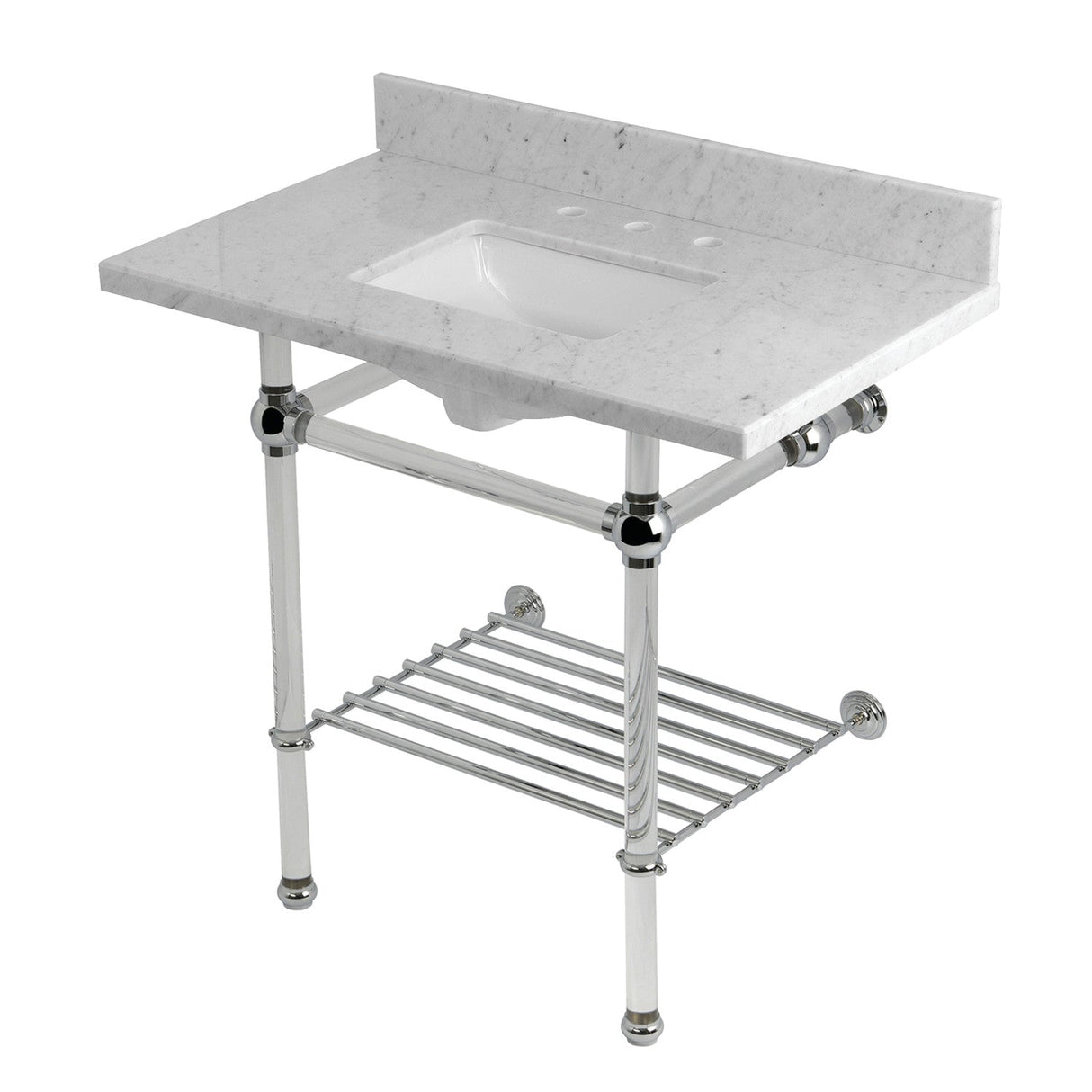 Templeton KVPB36MASQB1 36-Inch Console Sink with Acrylic Legs (8-Inch, 3 Hole), Carrara Marble/Polished Chrome