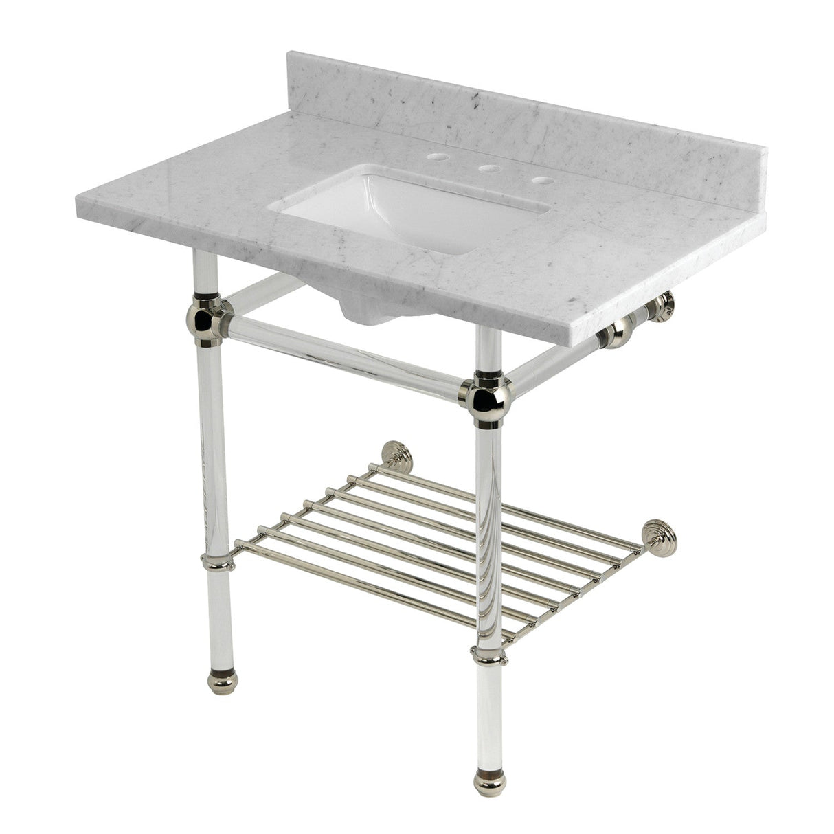 Templeton KVPB36MASQB6 36-Inch Console Sink with Acrylic Legs (8-Inch, 3 Hole), Carrara Marble/Polished Nickel