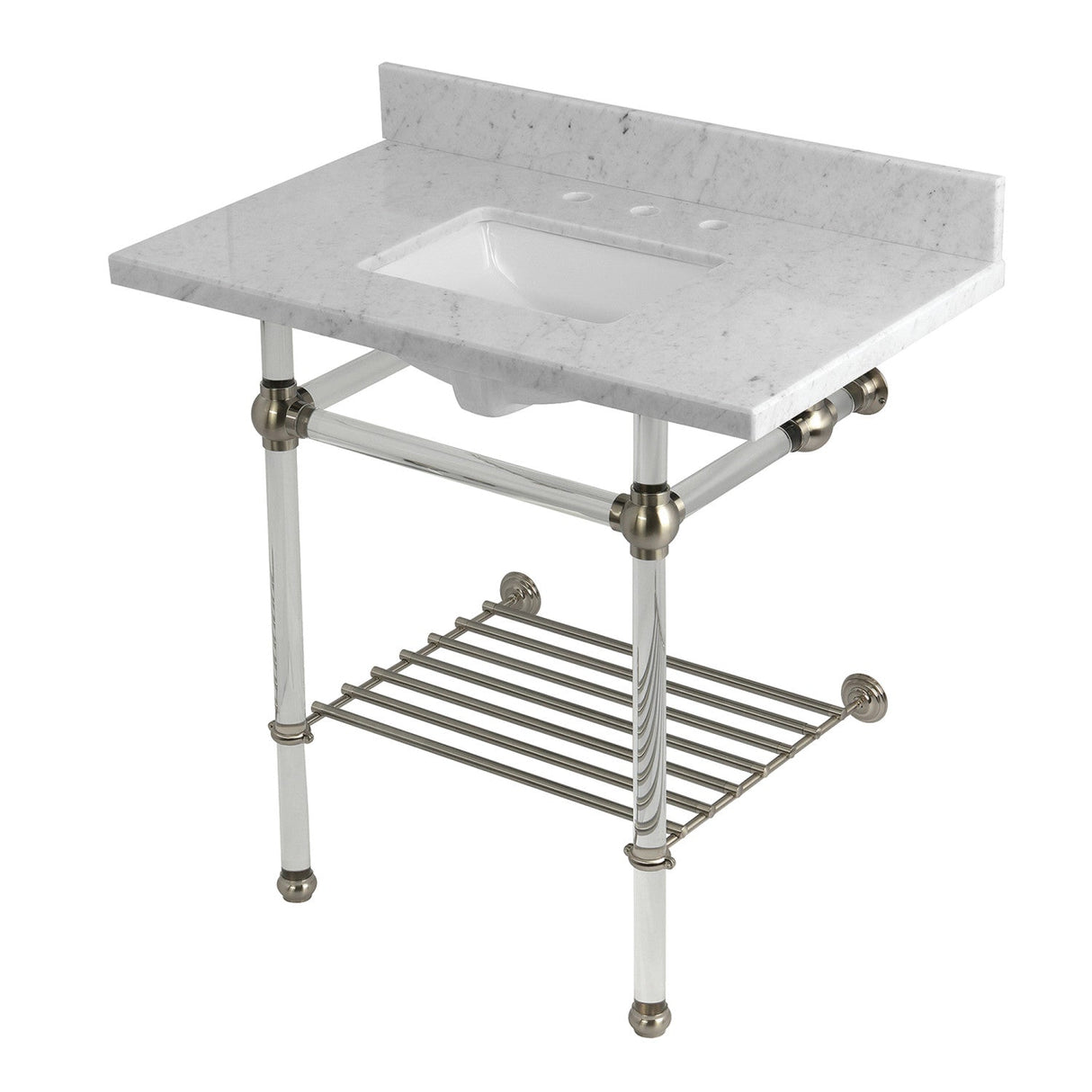 Templeton KVPB36MASQB8 36-Inch Console Sink with Acrylic Legs (8-Inch, 3 Hole), Carrara Marble/Brushed Nickel