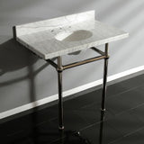 Fauceture KVPB36MB6 36-Inch Marble Console Sink with Brass Feet, Carrara Marble/Polished Nickel