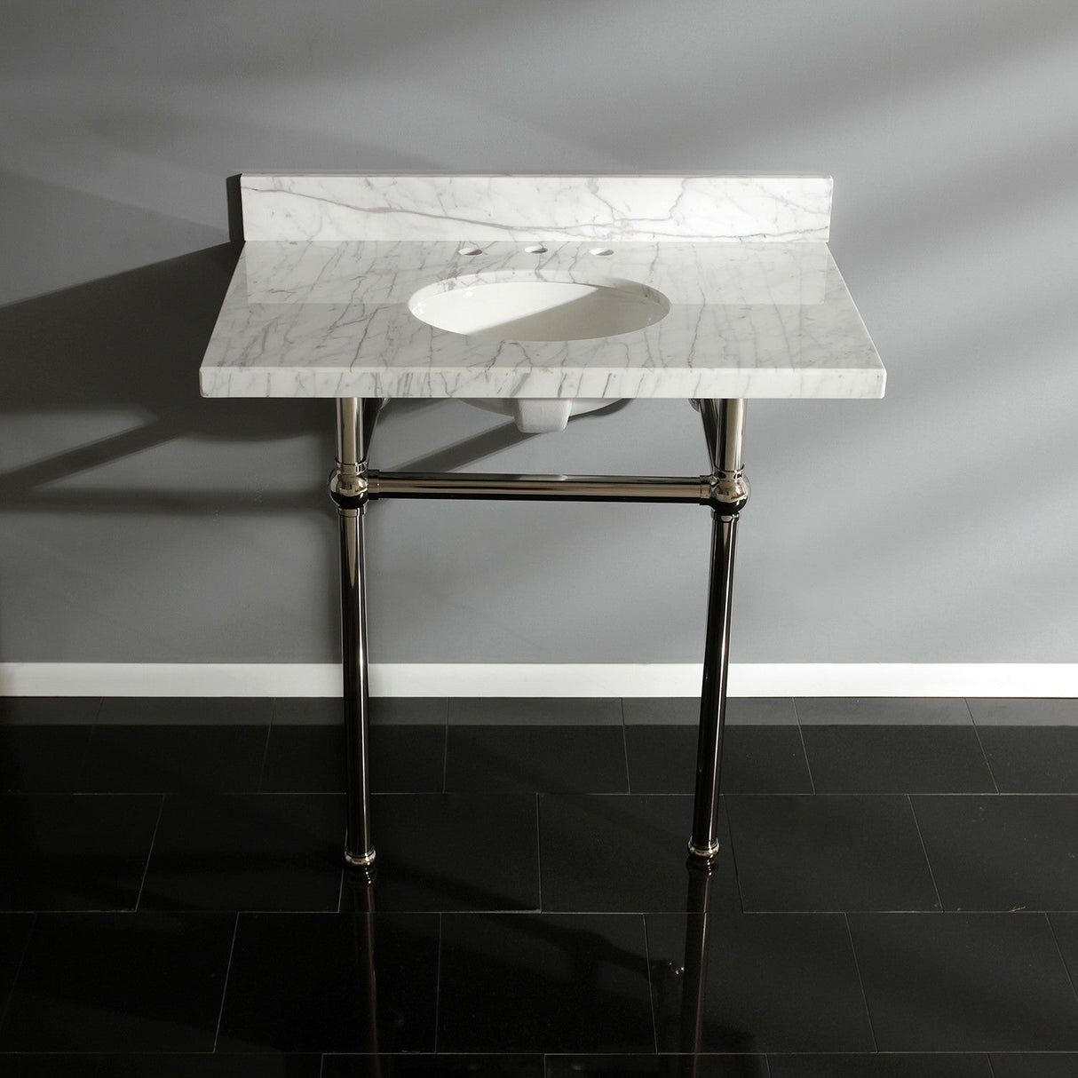 Fauceture KVPB36MB6 36-Inch Marble Console Sink with Brass Feet, Carrara Marble/Polished Nickel