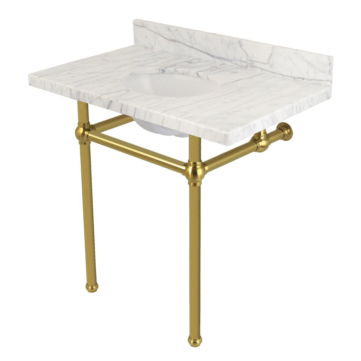 Fauceture KVPB36MB7 36-Inch Marble Console Sink with Brass Feet, Carrara Marble/Brushed Brass