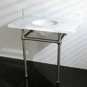 Fauceture KVPB36MB8 36-Inch Marble Console Sink with Brass Feet, Carrara Marble/Brushed Nickel