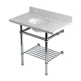 Templeton KVPB36MBB1 36-Inch Console Sink with Brass Legs (8-Inch, 3 Hole), Carrara Marble/Polished Chrome