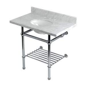 Templeton KVPB36MBB1 36-Inch Console Sink with Brass Legs (8-Inch, 3 Hole), Carrara Marble/Polished Chrome