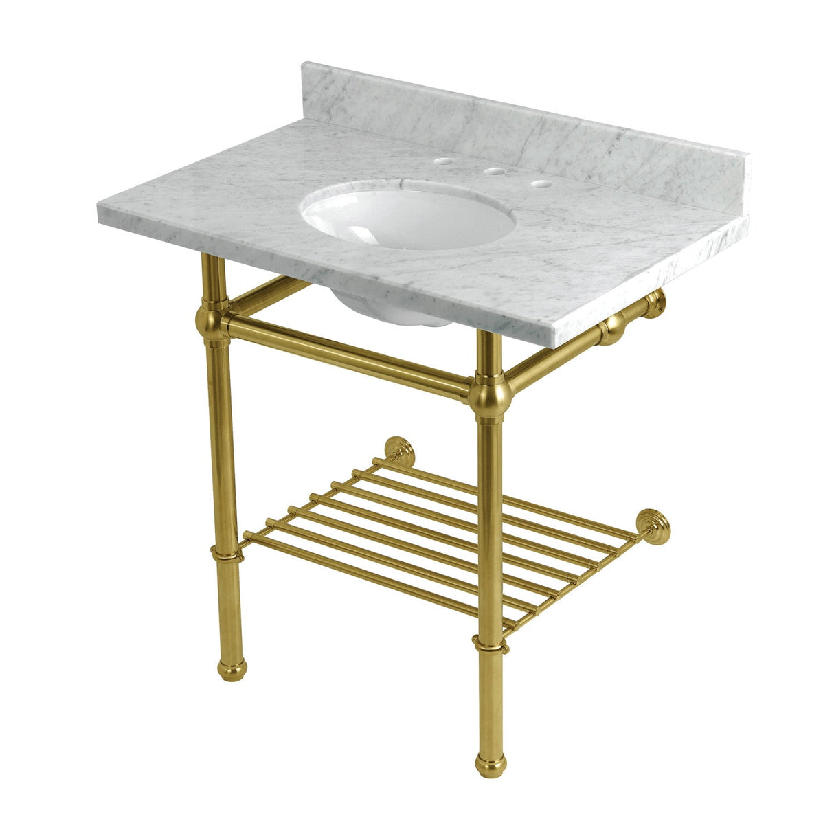 Templeton KVPB36MBB7 36-Inch Console Sink with Brass Legs (8-Inch, 3 Hole), Carrara Marble/Brushed Brass