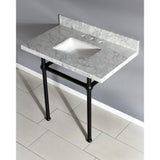 Fauceture KVPB36MBSQ0 36-Inch Marble Console Sink with Brass Feet, Carrara Marble/Matte Black