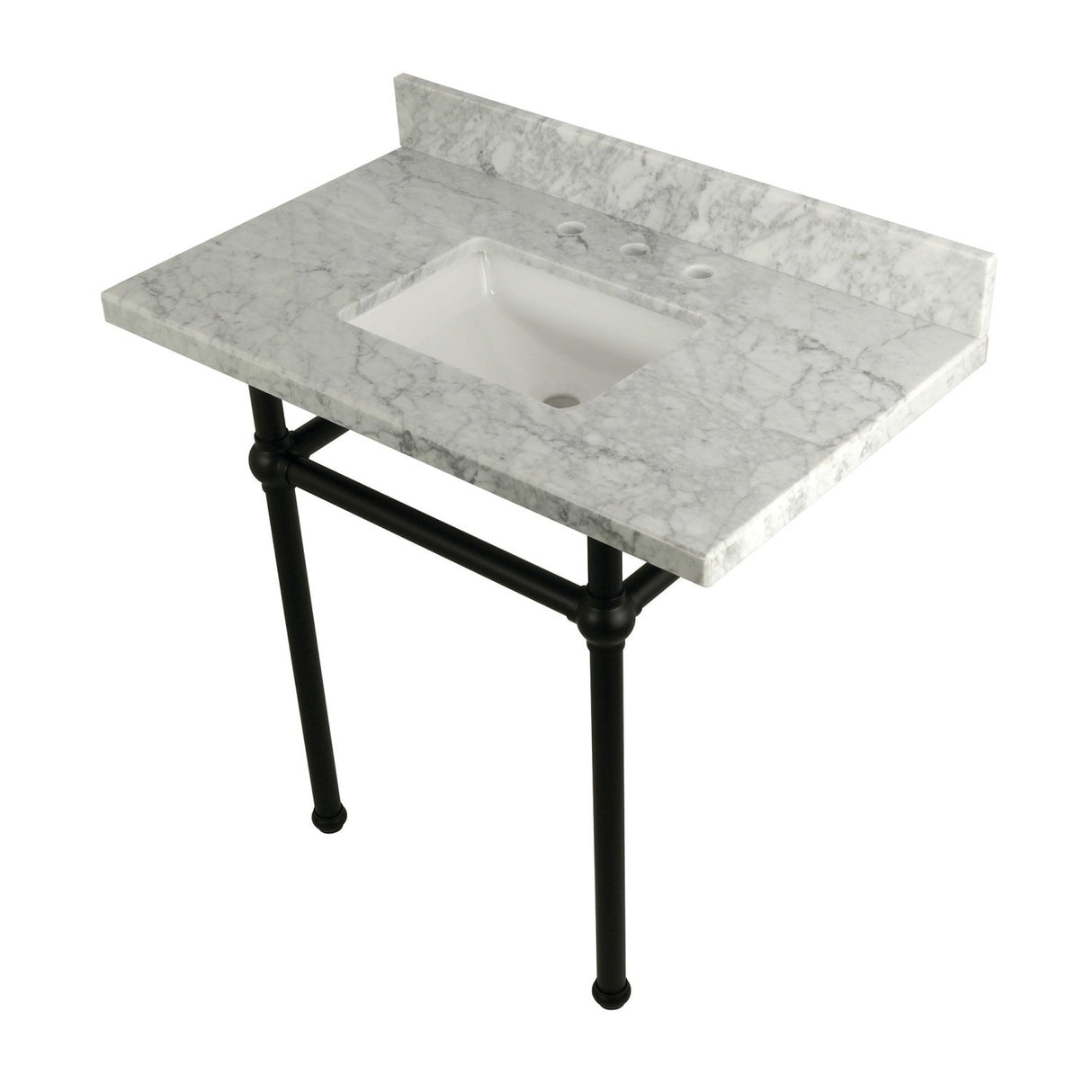 Fauceture KVPB36MBSQ0 36-Inch Marble Console Sink with Brass Feet, Carrara Marble/Matte Black