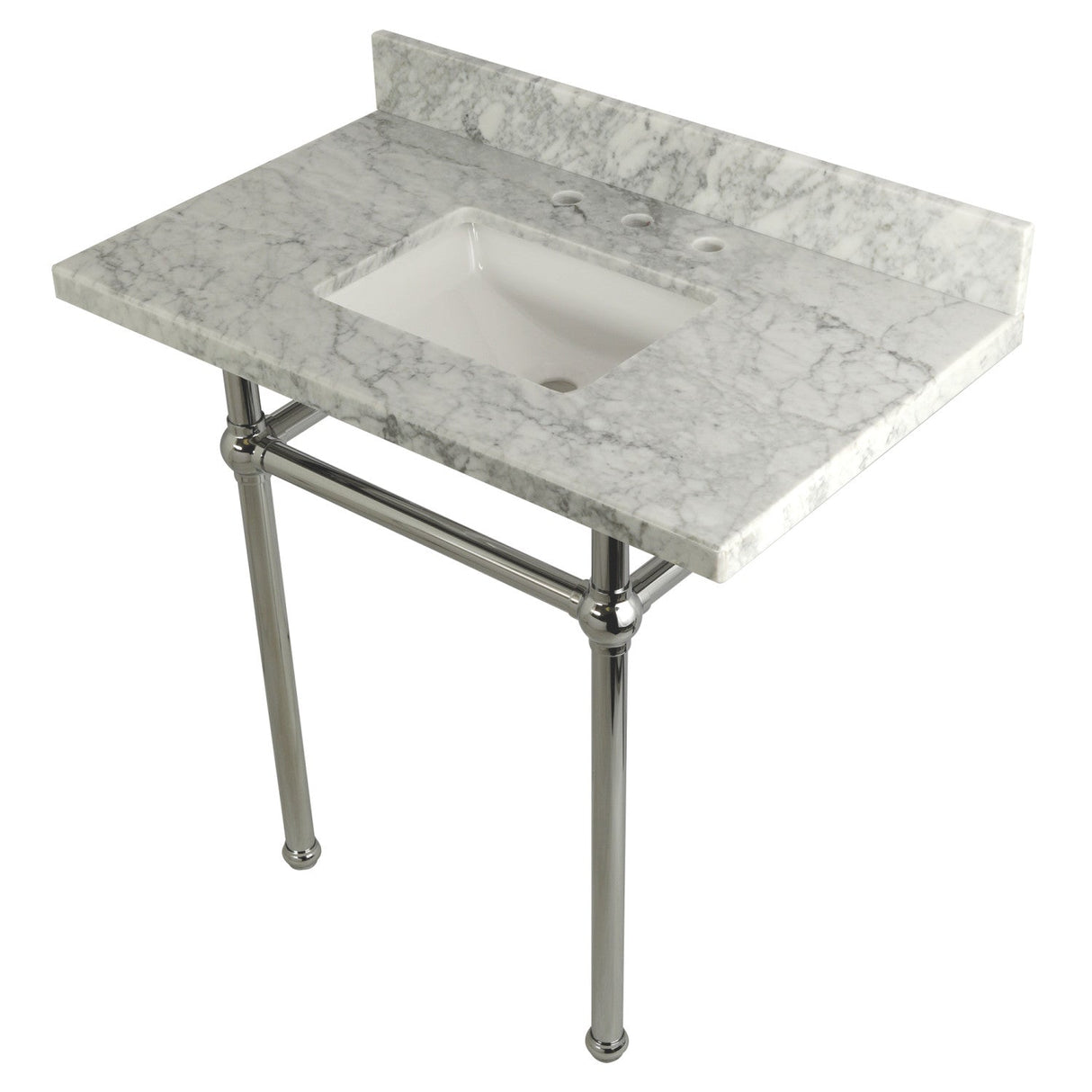 Fauceture KVPB36MBSQ1 36-Inch Marble Console Sink with Brass Feet, Carrara Marble/Polished Chrome