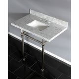 Fauceture KVPB36MBSQ6 36-Inch Marble Console Sink with Brass Feet, Carrara Marble/Polished Nickel