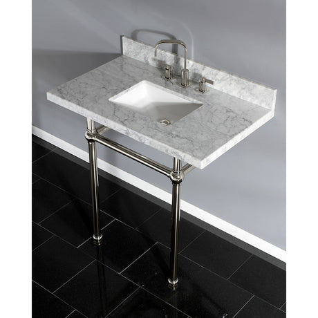 Fauceture KVPB36MBSQ6 36-Inch Marble Console Sink with Brass Feet, Carrara Marble/Polished Nickel