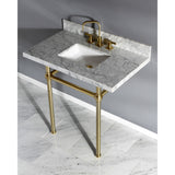 Fauceture KVPB36MBSQ7 36-Inch Marble Console Sink with Brass Feet, Carrara Marble/Brushed Brass