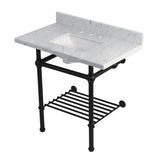 Templeton KVPB36MBSQB0 36-Inch Console Sink with Brass Legs (8-Inch, 3 Hole), Carrara Marble/Matte Black