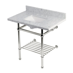 Templeton KVPB36MBSQB6 36-Inch Console Sink with Brass Legs (8-Inch, 3 Hole), Carrara Marble/Polished Nickel