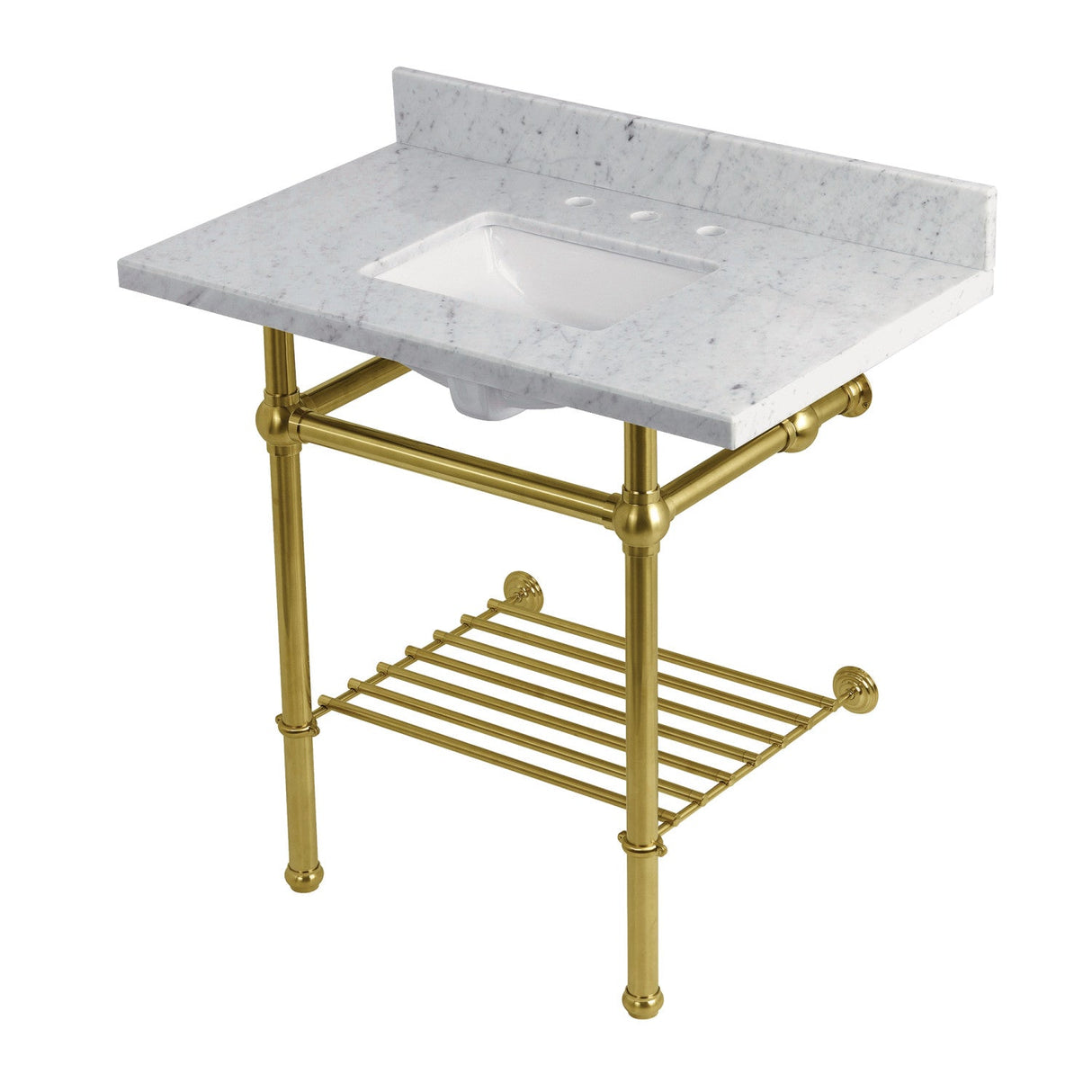 Templeton KVPB36MBSQB7 36-Inch Console Sink with Brass Legs (8-Inch, 3 Hole), Carrara Marble/Brushed Brass