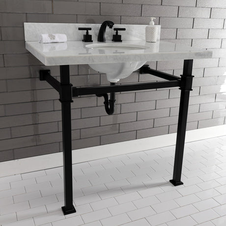 Fauceture KVPB36MOQ0 36-Inch Carrara Marble Console Sink, Marble White/Matte Black