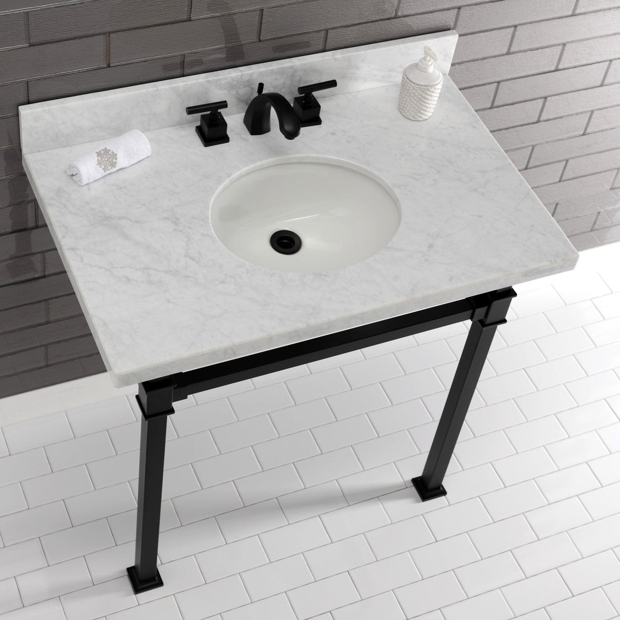 Fauceture KVPB36MOQ0 36-Inch Carrara Marble Console Sink, Marble White/Matte Black