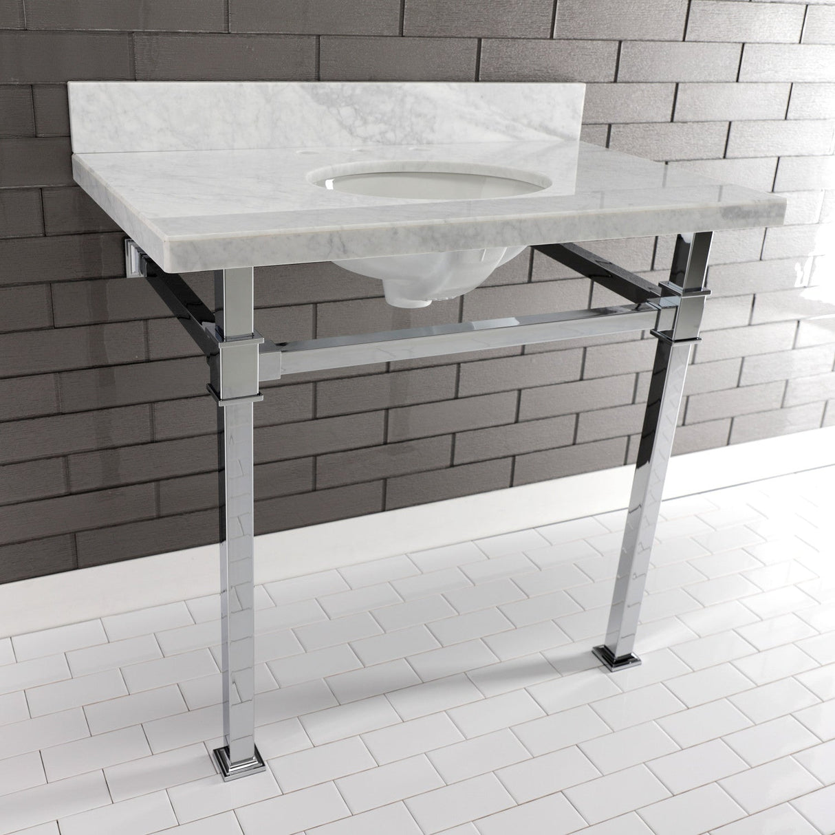 Fauceture KVPB36MOQ1 36-Inch Carrara Marble Console Sink, Marble White/Polished Chrome