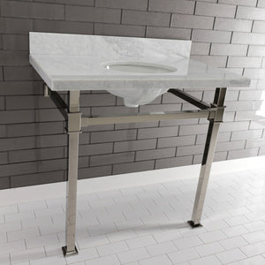 Fauceture KVPB36MOQ6 36-Inch Carrara Marble Console Sink, Marble White/Polished Nickel