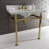 Fauceture KVPB36MOQ7 36-Inch Carrara Marble Console Sink, Marble White/Brushed Brass