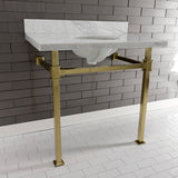 Fauceture KVPB36MOQ7 36-Inch Carrara Marble Console Sink, Marble White/Brushed Brass