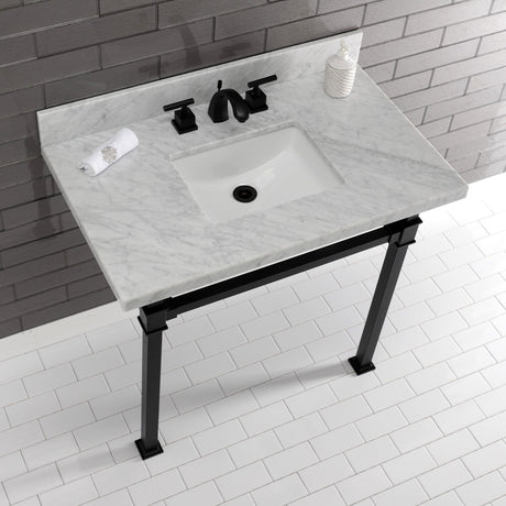 Fauceture KVPB36MSQ0 36-Inch Carrara Marble Console Sink, Marble White/Matte Black