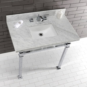 Fauceture KVPB36MSQ1 36-Inch Carrara Marble Console Sink, Marble White/Polished Chrome
