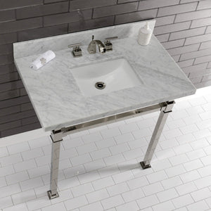 Fauceture KVPB36MSQ6 36-Inch Carrara Marble Console Sink, Marble White/Polished Nickel