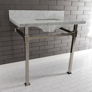 Fauceture KVPB36MSQ6 36-Inch Carrara Marble Console Sink, Marble White/Polished Nickel