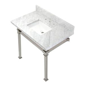 Fauceture KVPB36MSQ6 36-Inch Carrara Marble Console Sink, Marble White/Polished Nickel