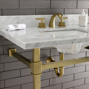 Fauceture KVPB36MSQ7 36-Inch Carrara Marble Console Sink, Marble White/Brushed Brass