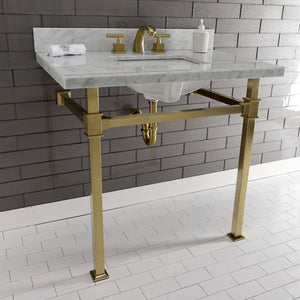 Fauceture KVPB36MSQ7 36-Inch Carrara Marble Console Sink, Marble White/Brushed Brass