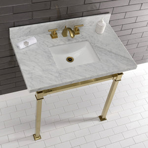 Fauceture KVPB36MSQ7 36-Inch Carrara Marble Console Sink, Marble White/Brushed Brass