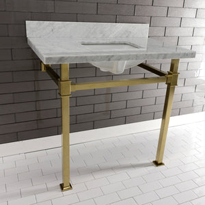 Fauceture KVPB36MSQ7 36-Inch Carrara Marble Console Sink, Marble White/Brushed Brass